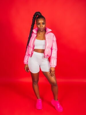 pink cropped bubble jacket